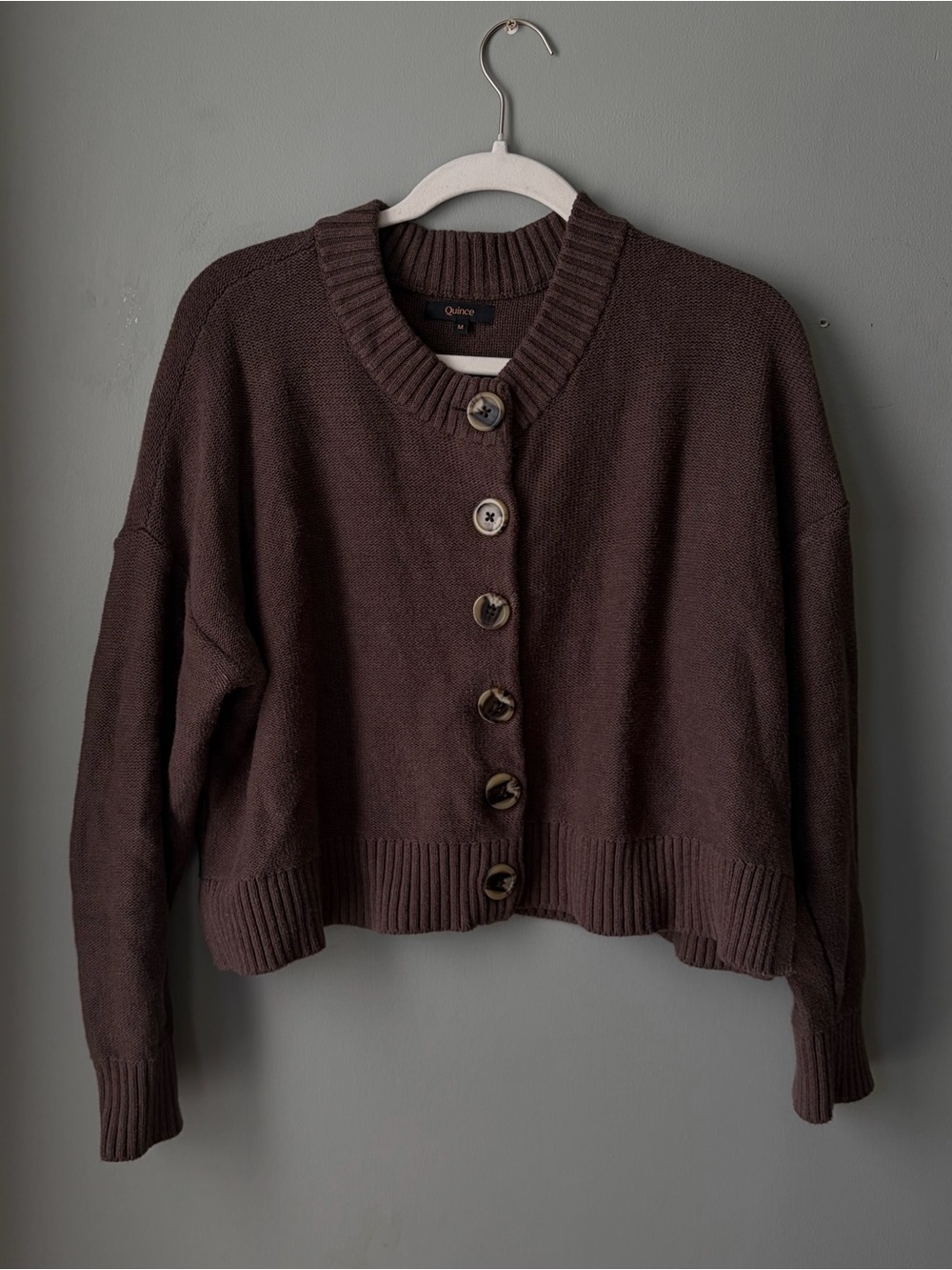 Brown Quince Cotton Cropped Cardigan